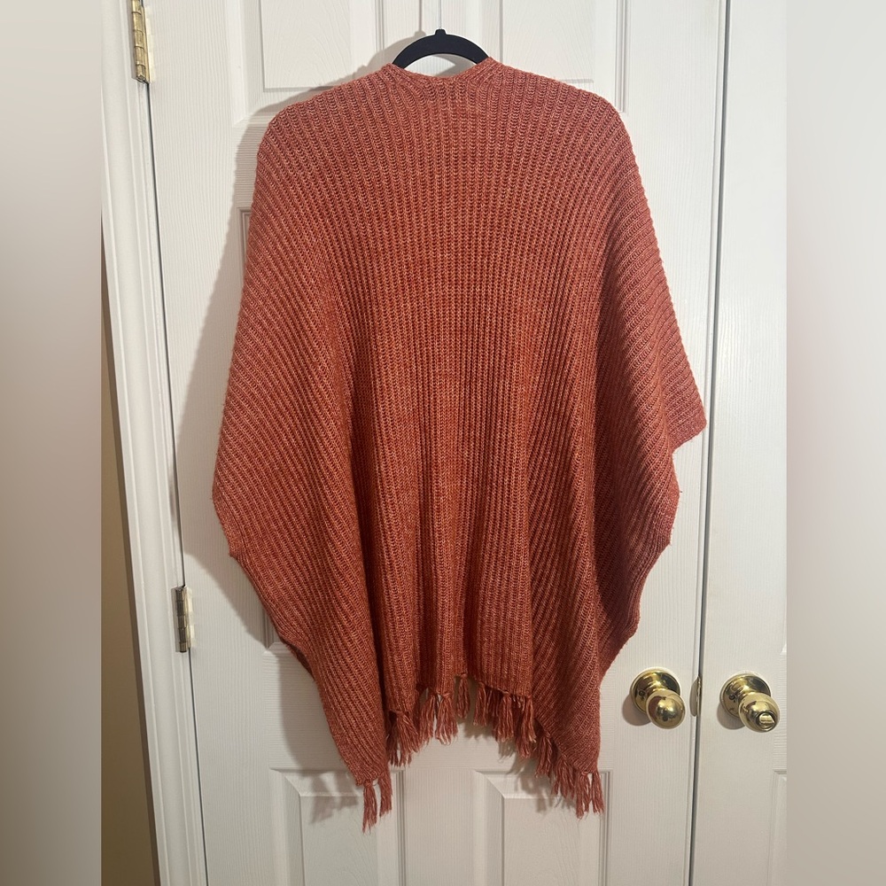 American Eagle Outfitters Orange/Rust Poncho with Fringe- One Size Fits All - Picture 8 of 10